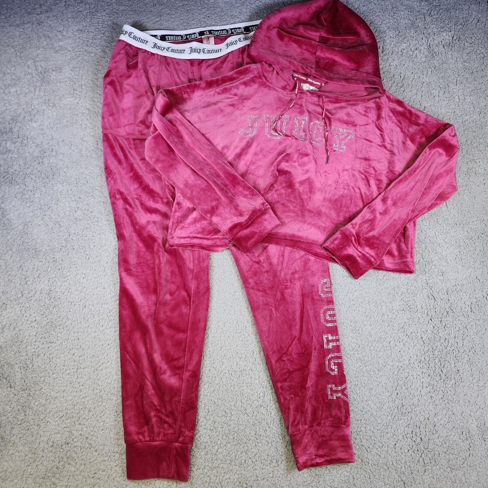 Juicy Couture Large Velour Bling Hoodie & Pants Lounge Sleepwear Set